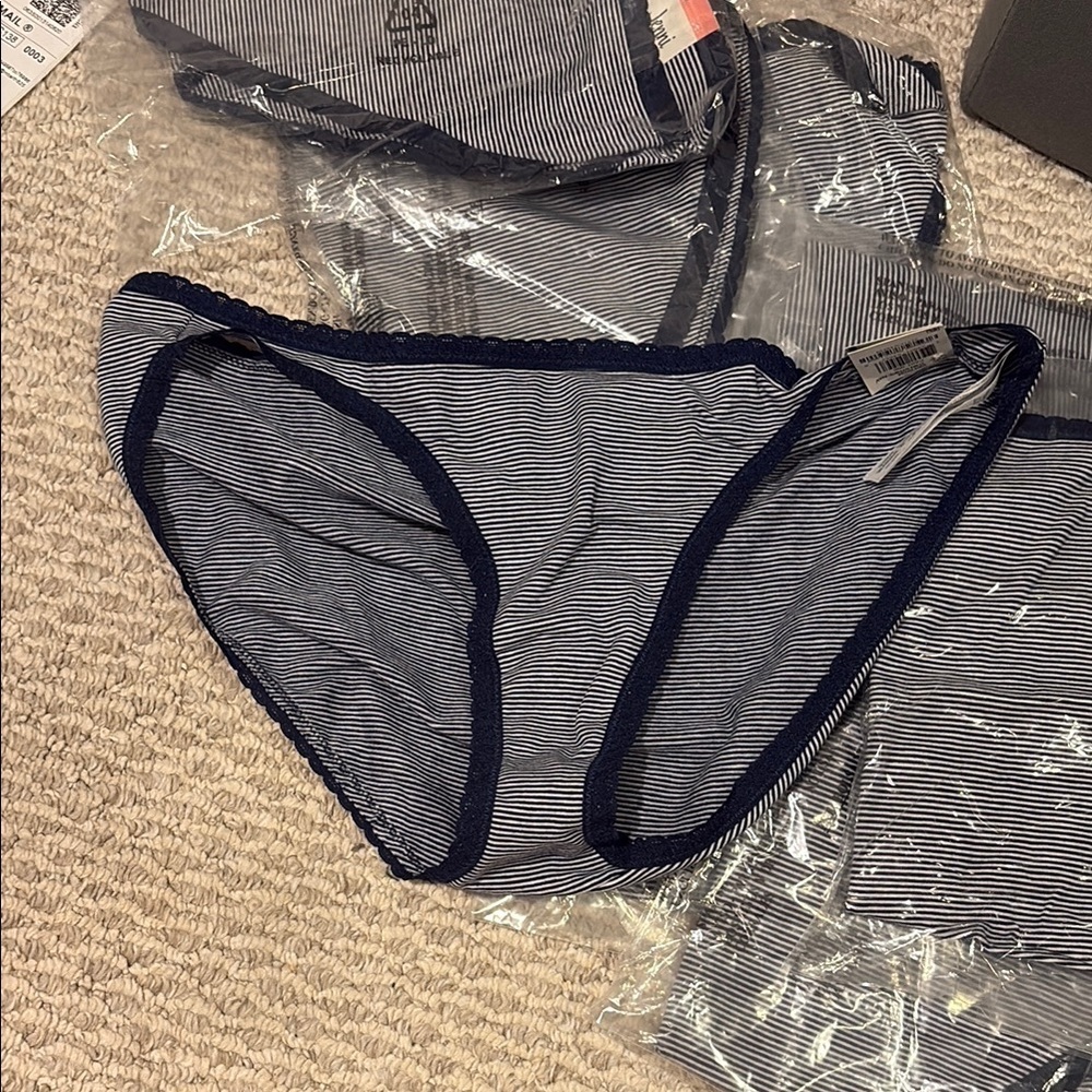 Jenni Navy and White Striped Bikini Bottom eight pairs